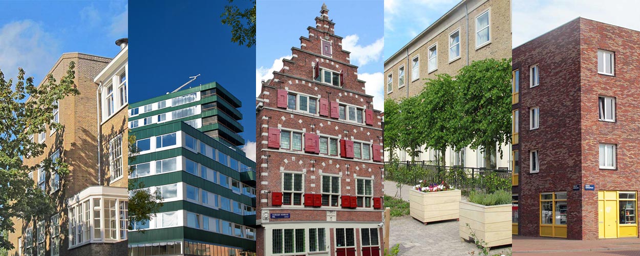 Wonen in Amsterdam Afbeelding bij het onderzoek Wachten op opvang. Vijf foto's van verschillende soorten panden in Amsterdam